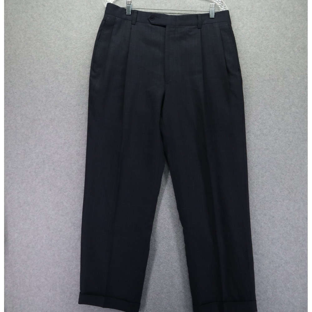 Nautica Pants Mens 40R 34x29 Wool/Cashmere Dress Suit Pleated Gray Blue Plaid